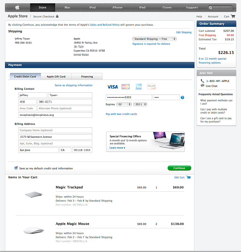Apple Online Checkout Detail